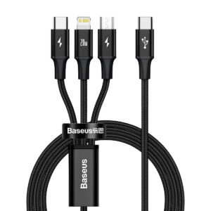 Baseus Καλώδιο 3 σε 1 USB-C για M+L+T Rapid Series, 20W, 1.5m (Μαύρο)
