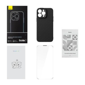 Baseus Μαγνητική Θήκη Synthetic Fiber Series και Προστατευτικό Οθόνης Tempered Glass για iPhone 14 Pro (Μαύρο)