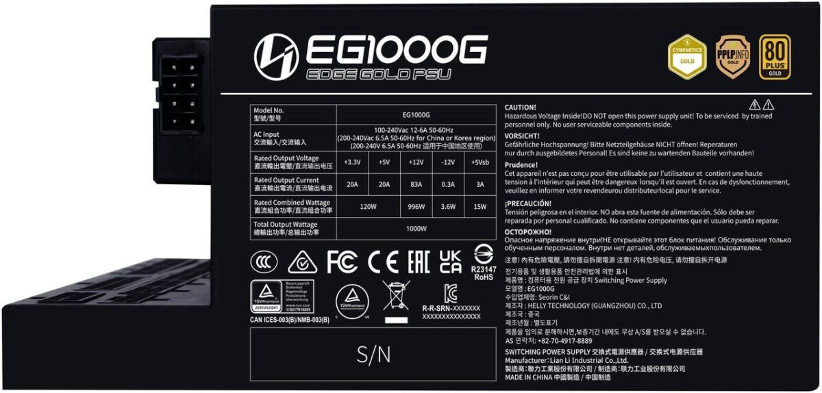 Lian Li Edge 1000W Black 80+ Gold (with USB HUB), Fully Modular ATX PSU - Image 3