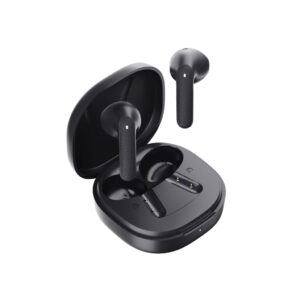 QCY Air Dark Grey Semi-Ear TWS Earbuds, quad Mic ENC multi-point connection, leather grain case