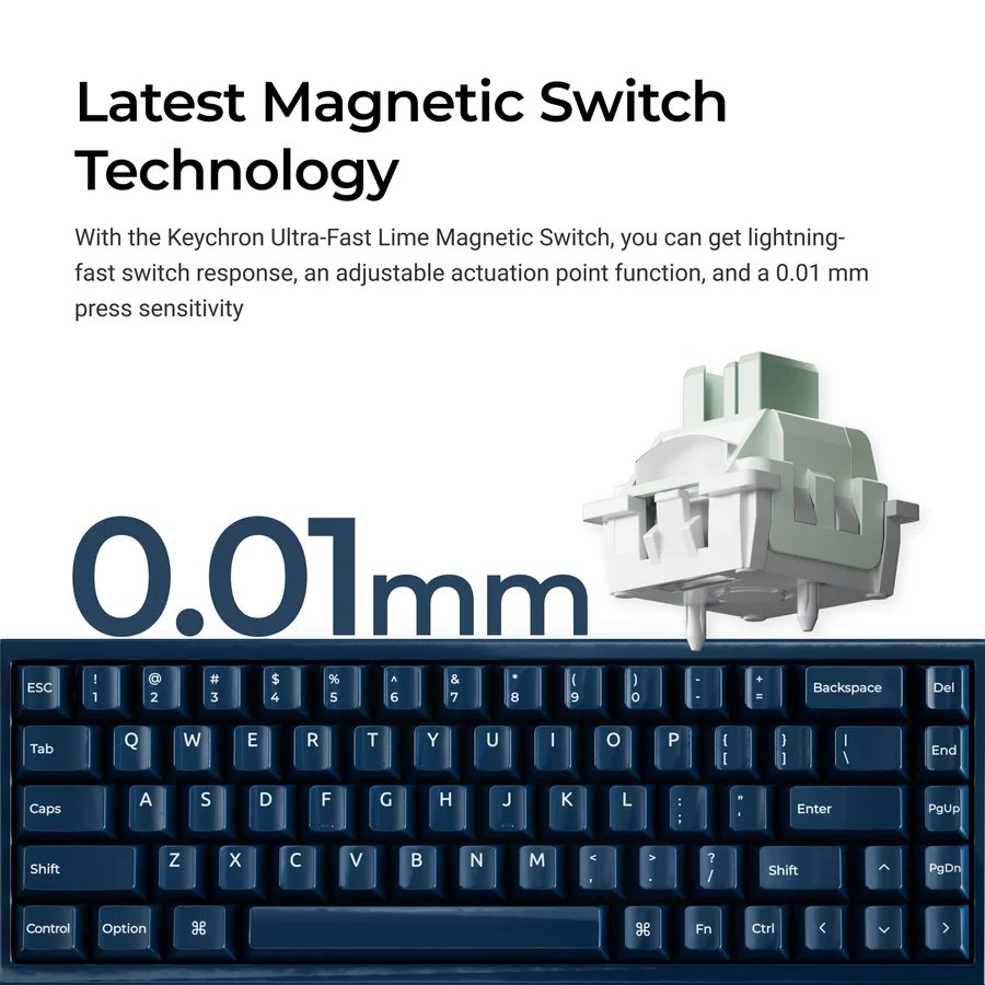 Keychron Q16 HE (Q16HW-J1) QMK Ceramic Custom Hall Effect Keyboard RGB Lime Switch 65% US Blue - Image 2