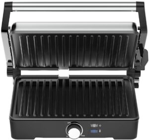 Ηλεκτρική ψησταριά AENO - EG2, 2000W, αντικολλητικό, ραβδωτό, μαύρο/ασημί