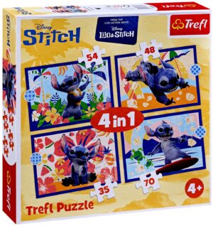 Παιδικό παζλ Trefl 4 σε 1 - Οι διακοπές του Stitch στη Χαβάη